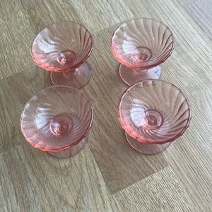 4 Pink Vereco Bowls France Swirl Glass